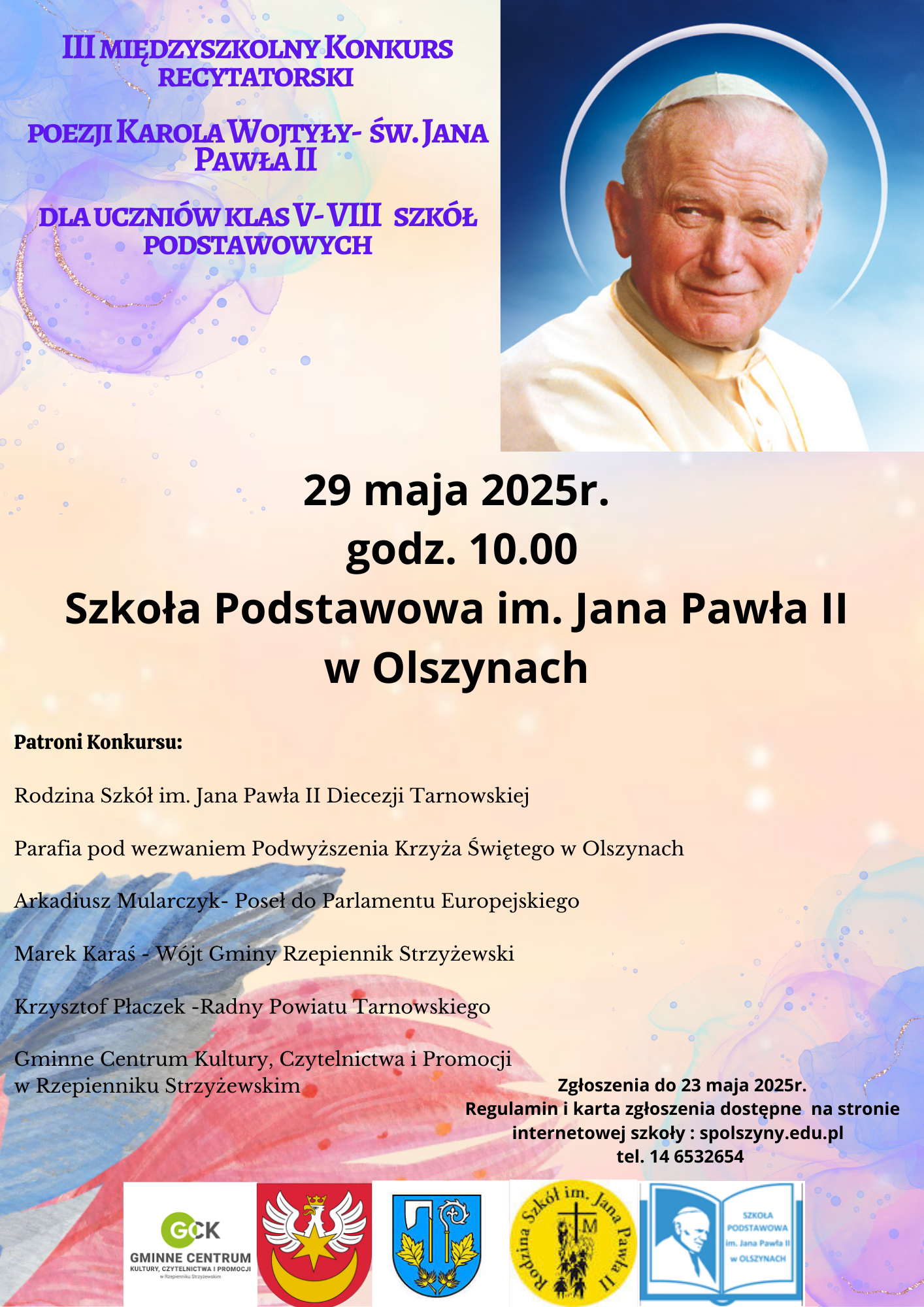 Międzyszkolny Konkurs Recytatorski Poezji Karola Wojtyły - św. Jana Pawła II